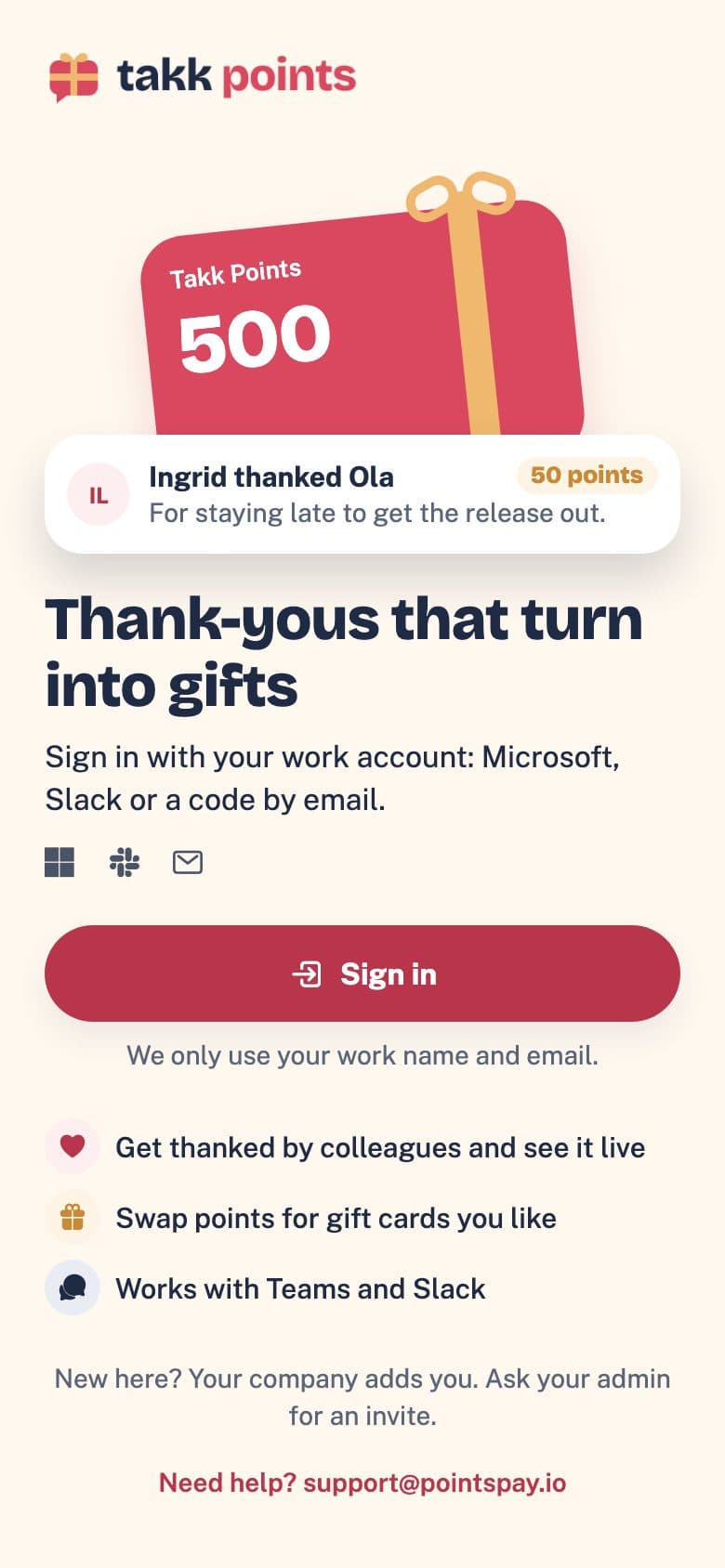 Takk Points-appen på en telefon